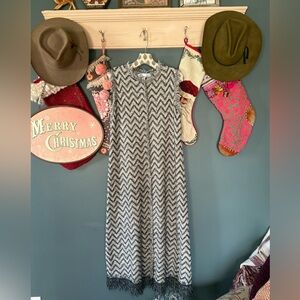 ZARA Knit Chevron dress Sleeveless Fringe Gray/Black sz small